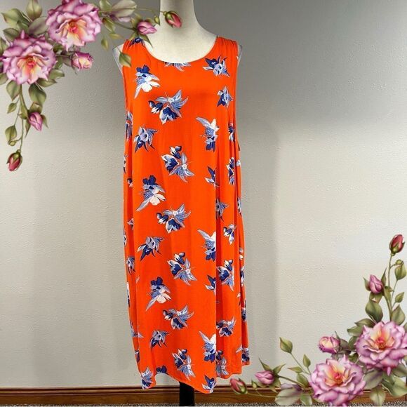 Floral Red Orange Sleeveless Plus Size Dress - Picture 1 of 13